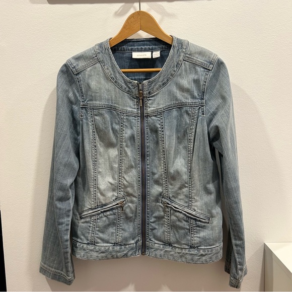 Chicos Denim Full Zip Jacket Blue Light Wash Long Sleeve Womens Size 0 US Medium - Picture 1 of 7
